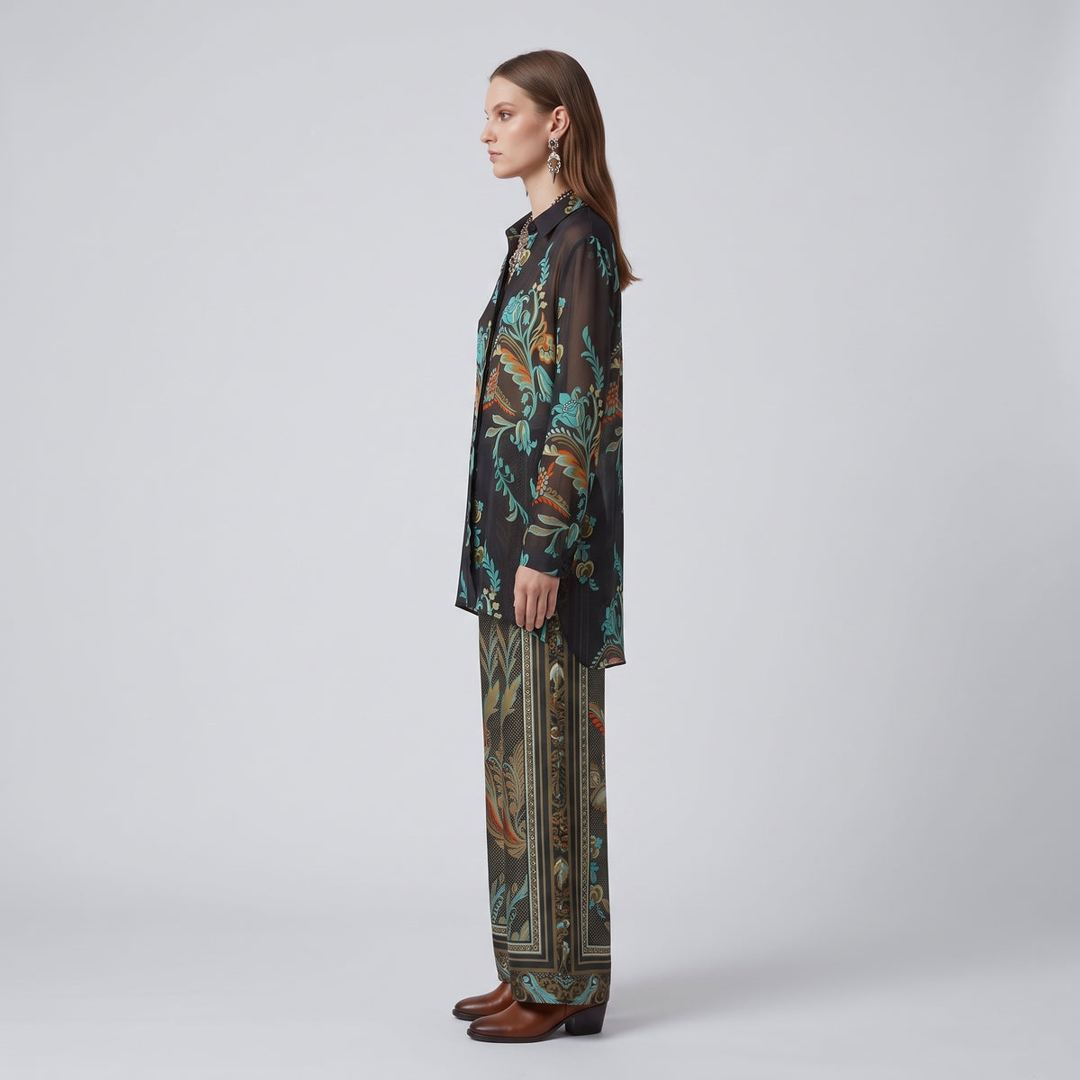 ETRO Black Floral Sheer Silk Shirt - view 4