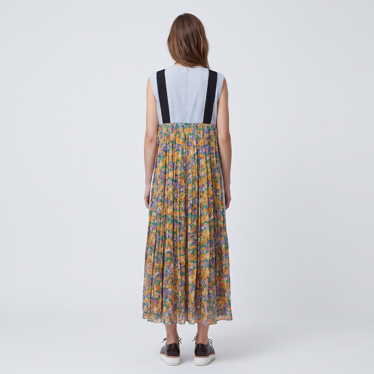 Striped Floral Layered Midi Dress