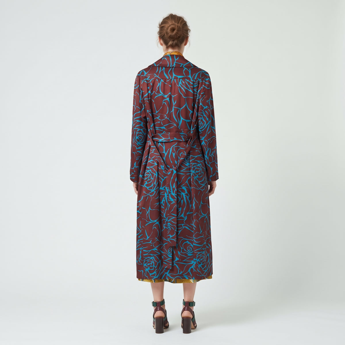 Burgundy Floral Belted Trench Coat