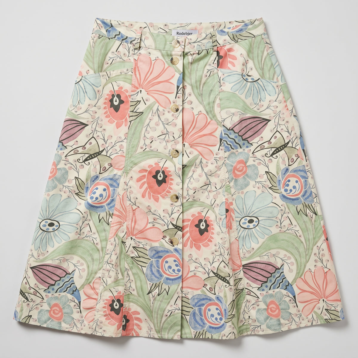 Floral Button Front A-Line Skirt