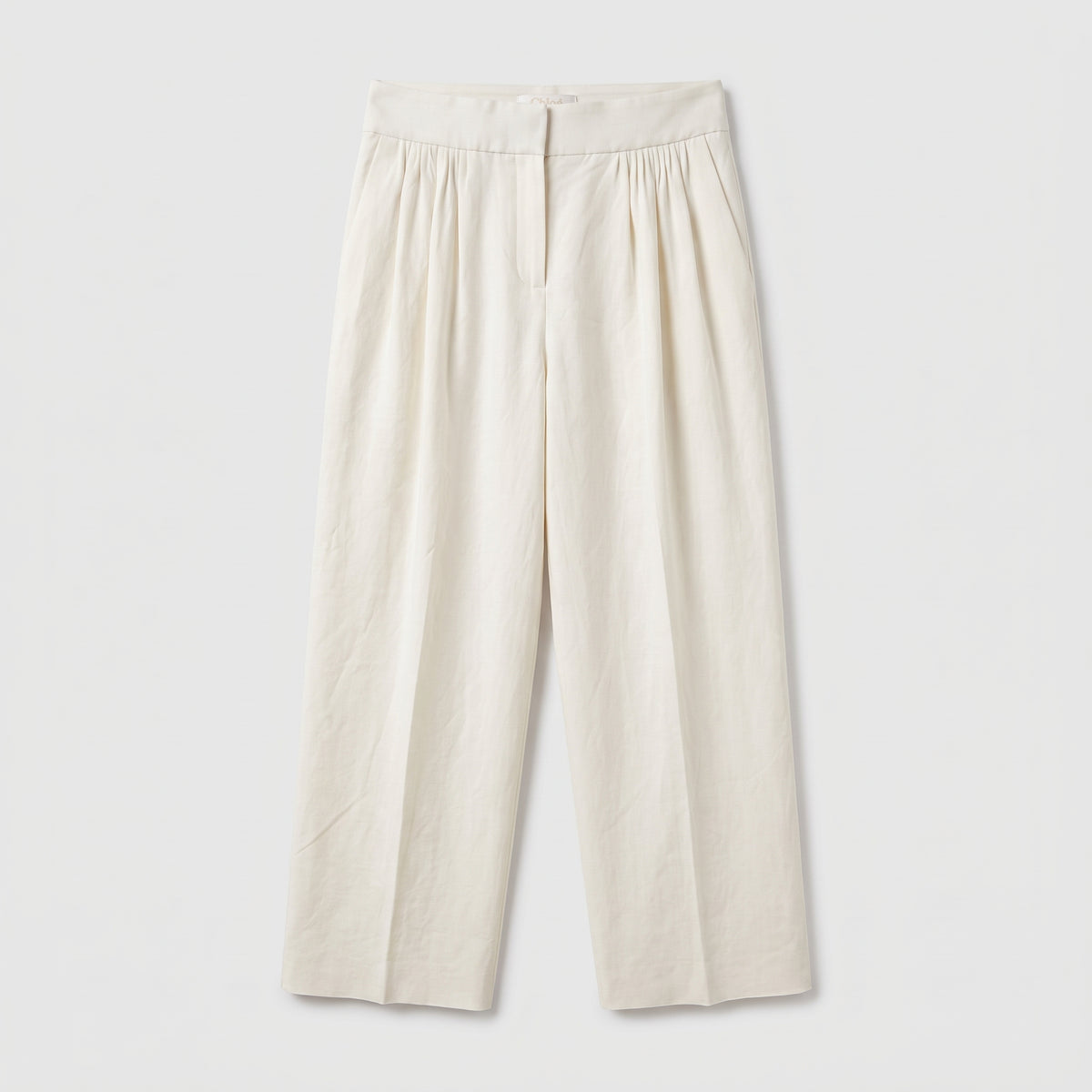 CHLOE White Pleated Wide-Leg Trousers