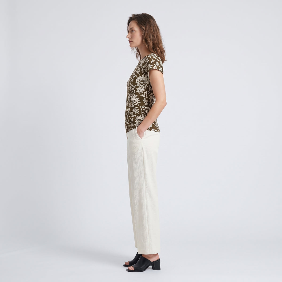 French Lily Floral Cap-Sleeve Top
