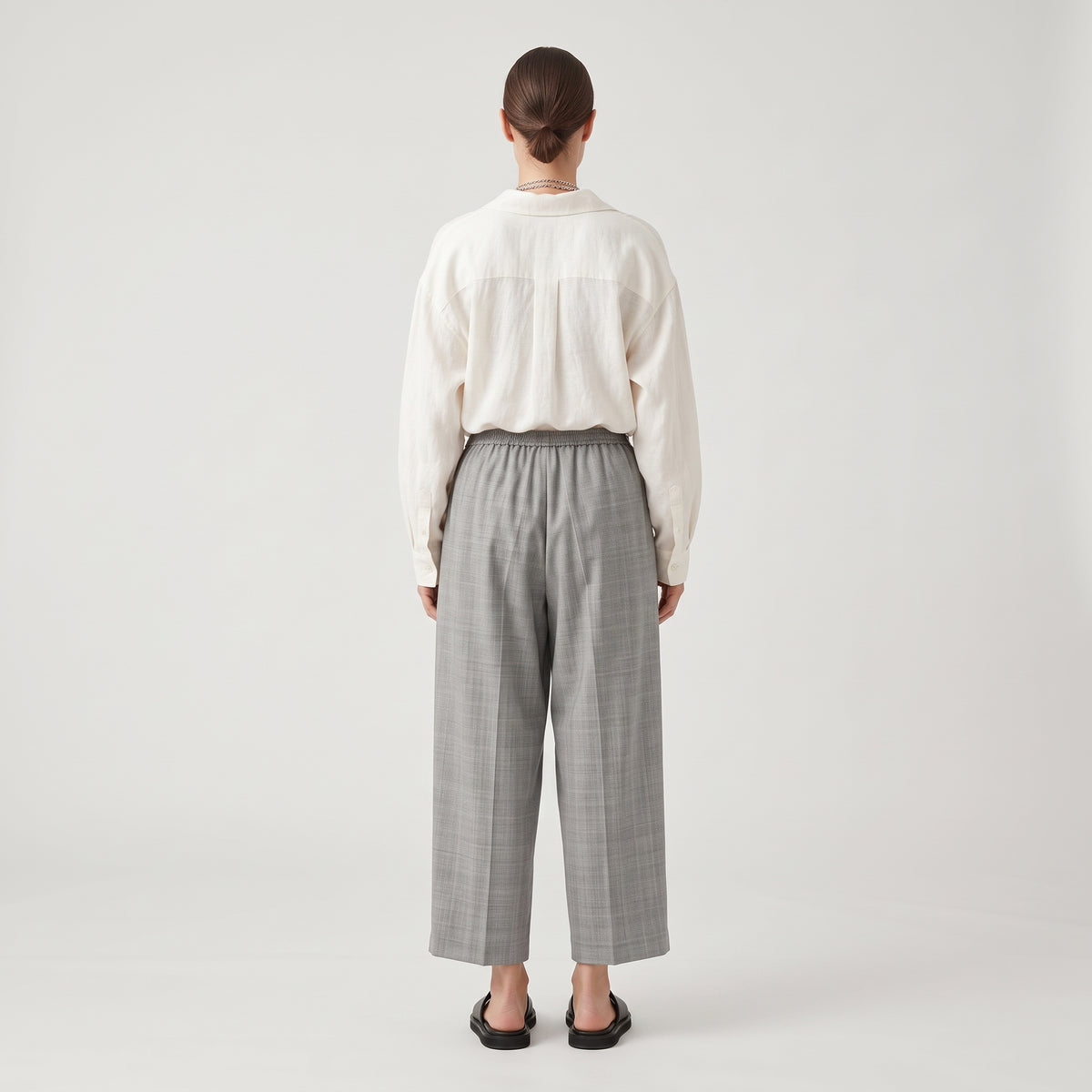 Grey Plaid Wide Leg Trousers