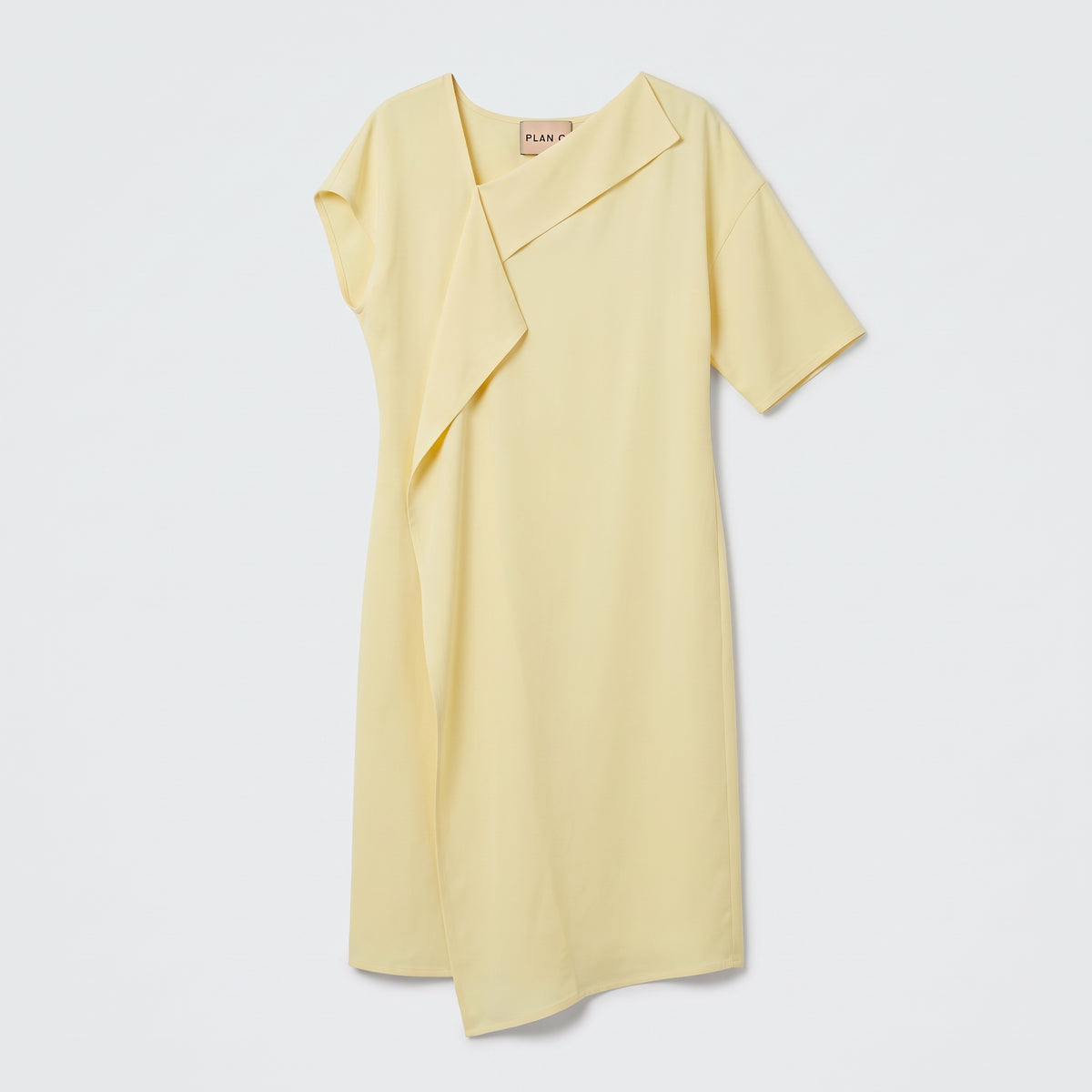 PLAN C Asymmetric Ivory Draped Midi Dress