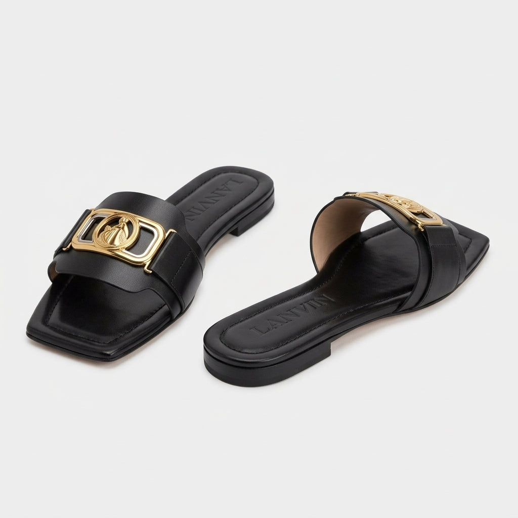 LANVIN Embellished Leather Slide Sandals - view 3