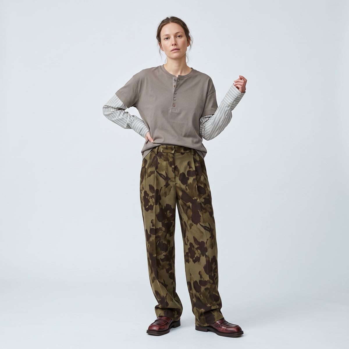 DRIES VAN NOTEN Layered Striped Sleeve Henley Top - view 3