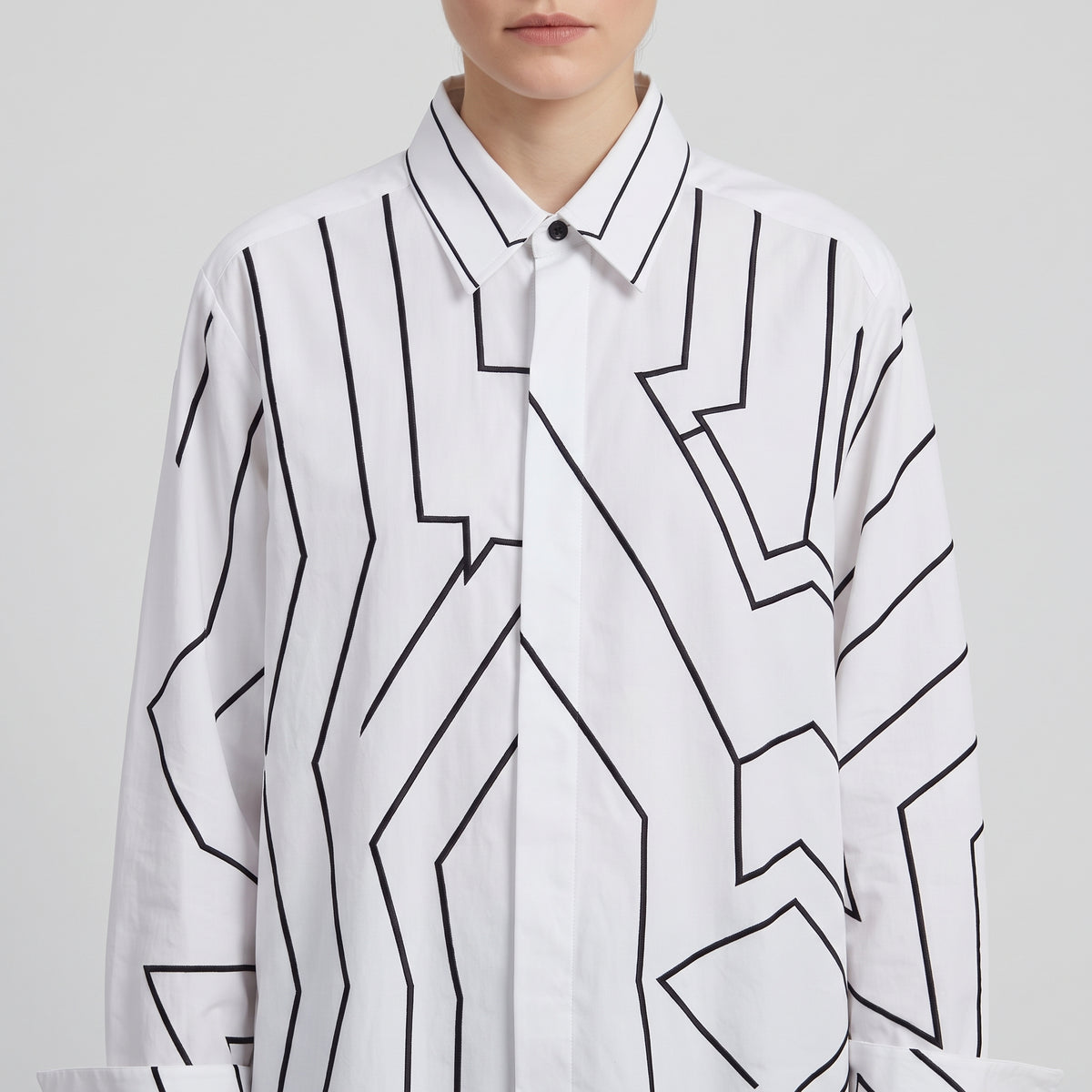 WUMAN Geometric Line Print White Shirt - view 2