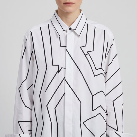 WUMAN Geometric Line Print White Shirt - view 2