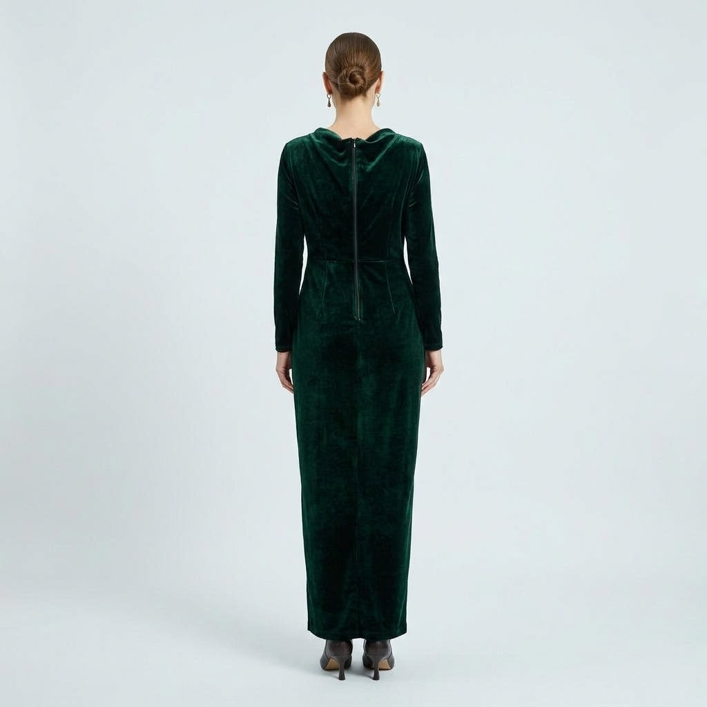 NATAN Draped Emerald Velvet Maxi Dress - view 4