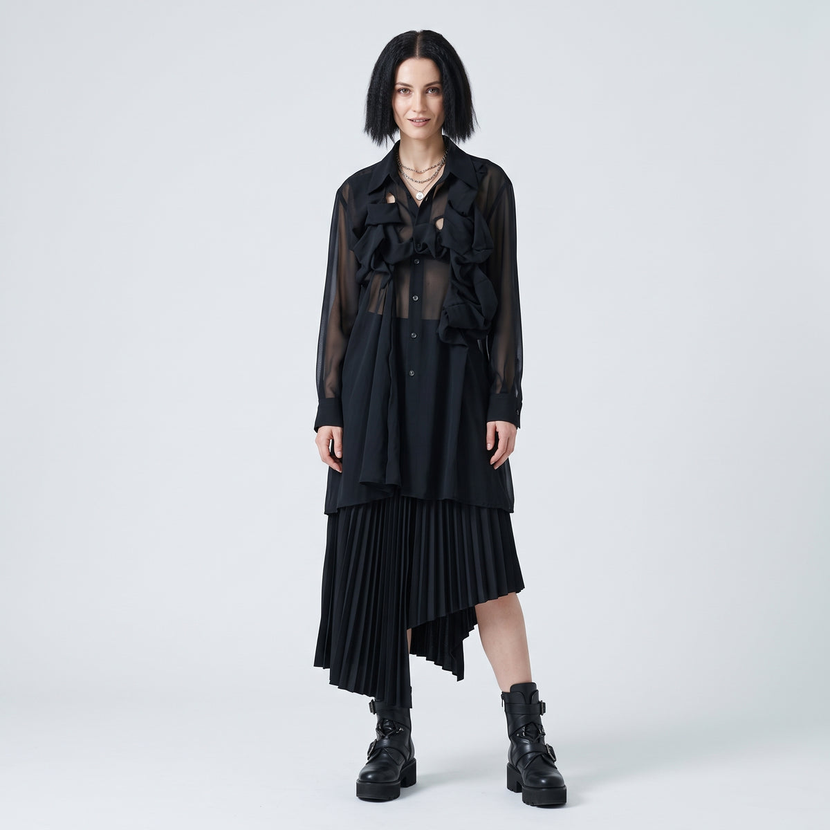 Sheer Ruffled Avant-Garde Shirt