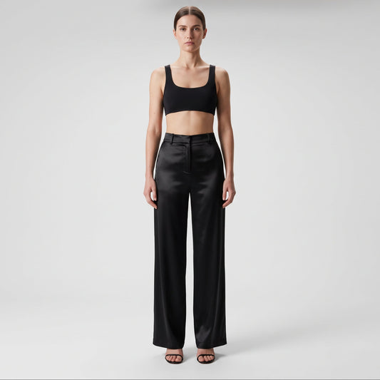 Satin High-Waisted Wide-Leg Trousers