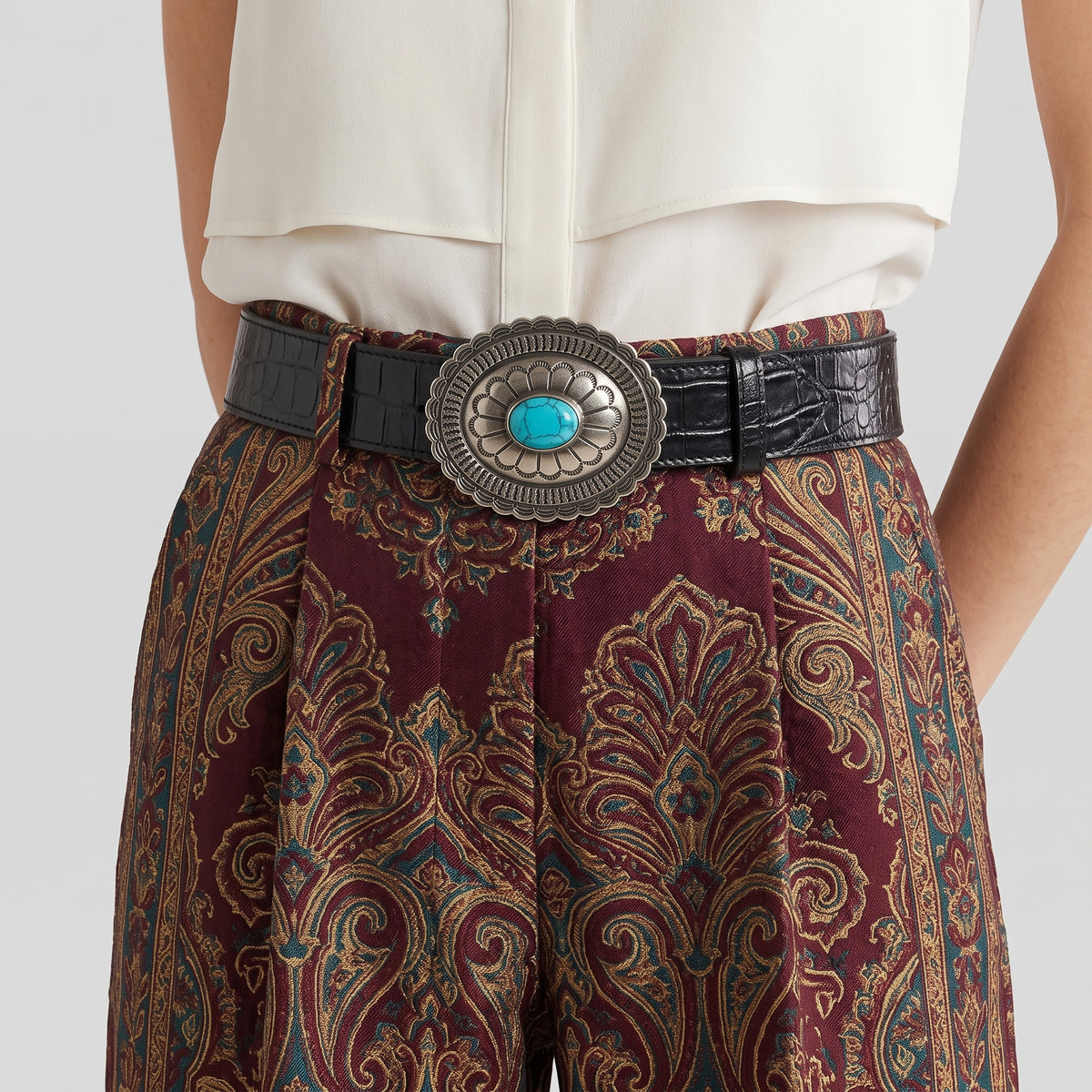 Turquoise Western Embossed Leather Belt