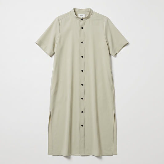 Cream Band Collar Shirt Dress