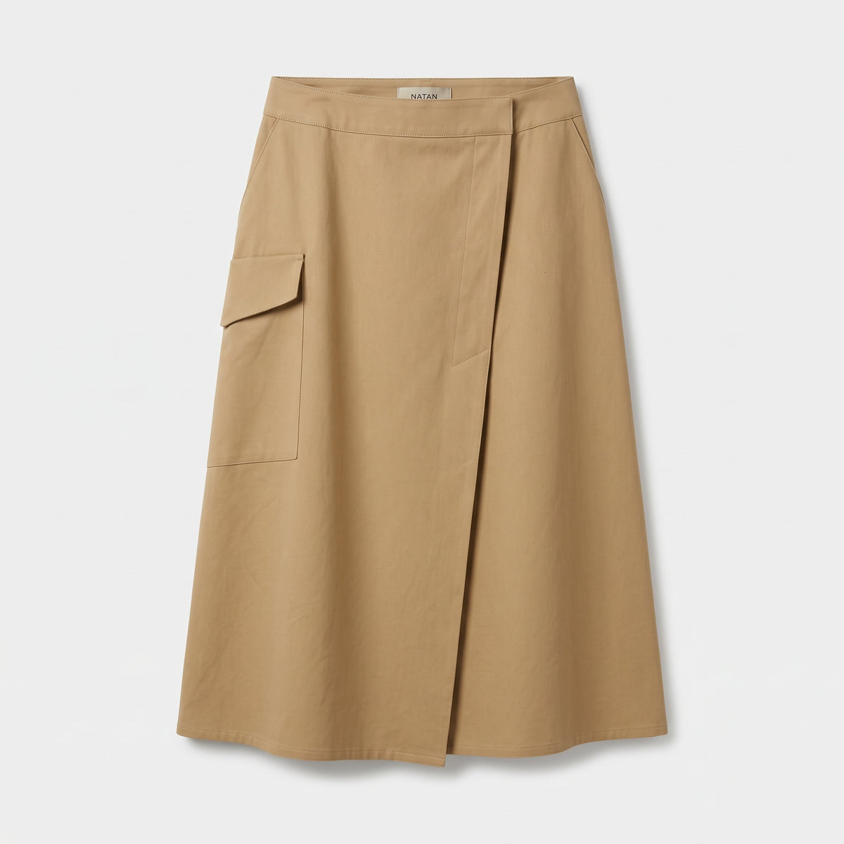 Beige Utility Wrap Midi Skirt