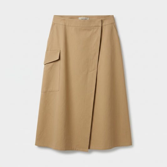 Beige Utility Wrap Midi Skirt