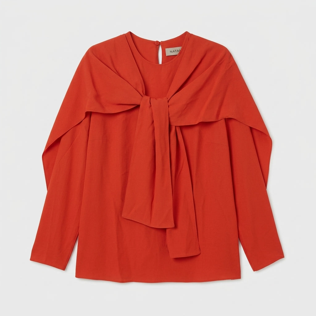 NATAN Draped Tie-Front Red Blouse