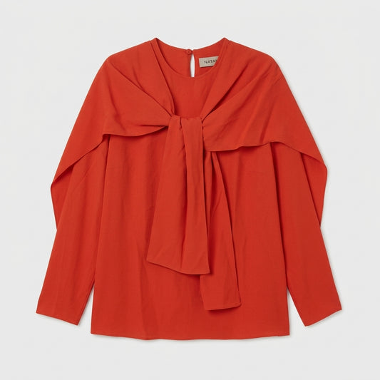 NATAN Draped Tie-Front Red Blouse