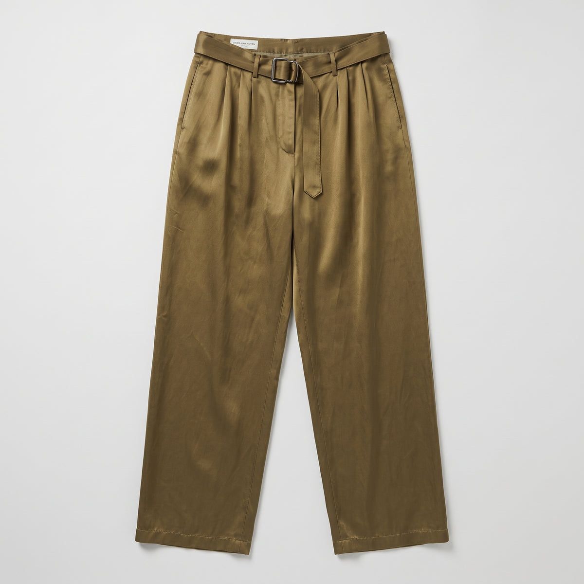 DRIES VAN NOTEN Belted Wide-Leg Satin Trousers