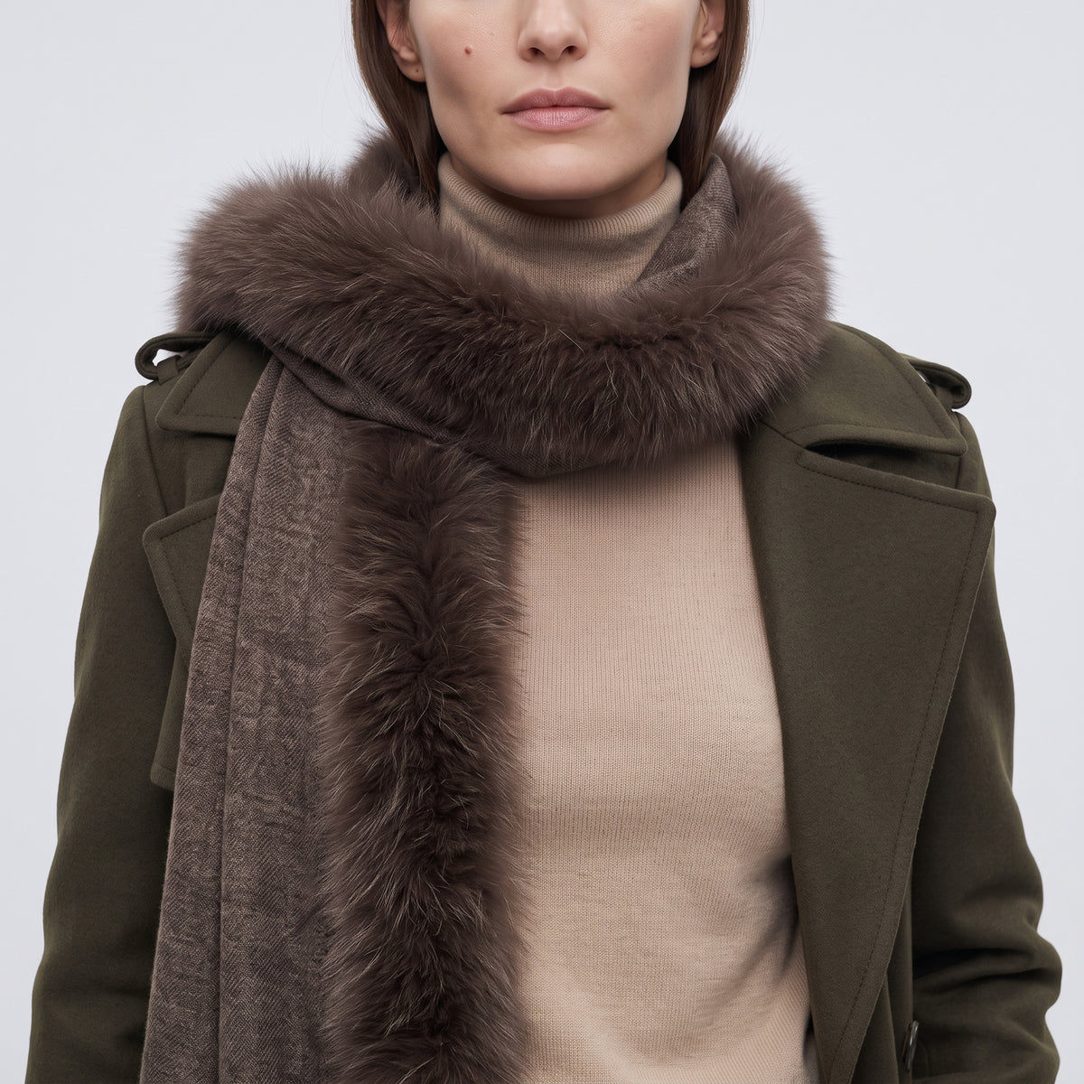 AMA PURE Fur Trimmed Cashmere Cape Wrap - view 5
