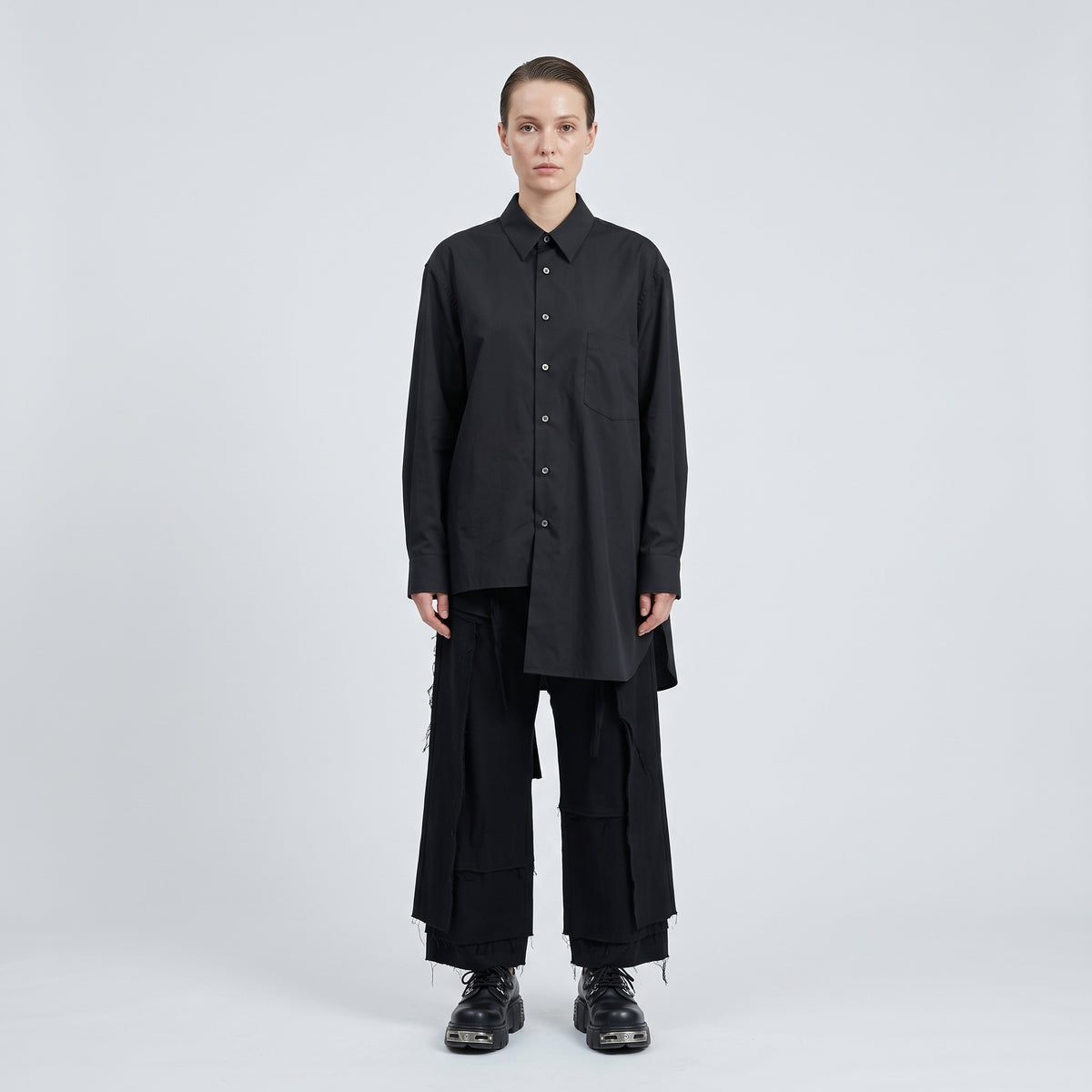 COMME DES GARCONS Asymmetric Hem Cotton Black Shirt - view 5