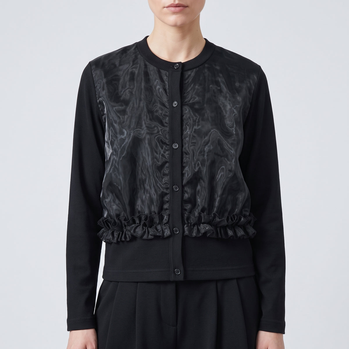 Ruffled Panel Knit Cardigan