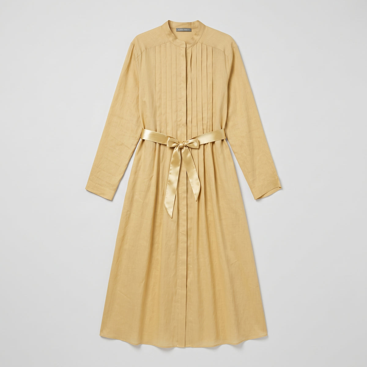 ALBERTA FERRETTI Belted Pleated Linen Midi Dress