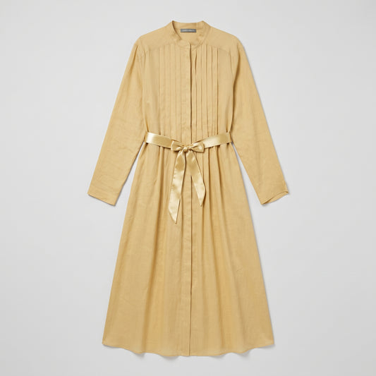 ALBERTA FERRETTI Belted Pleated Linen Midi Dress