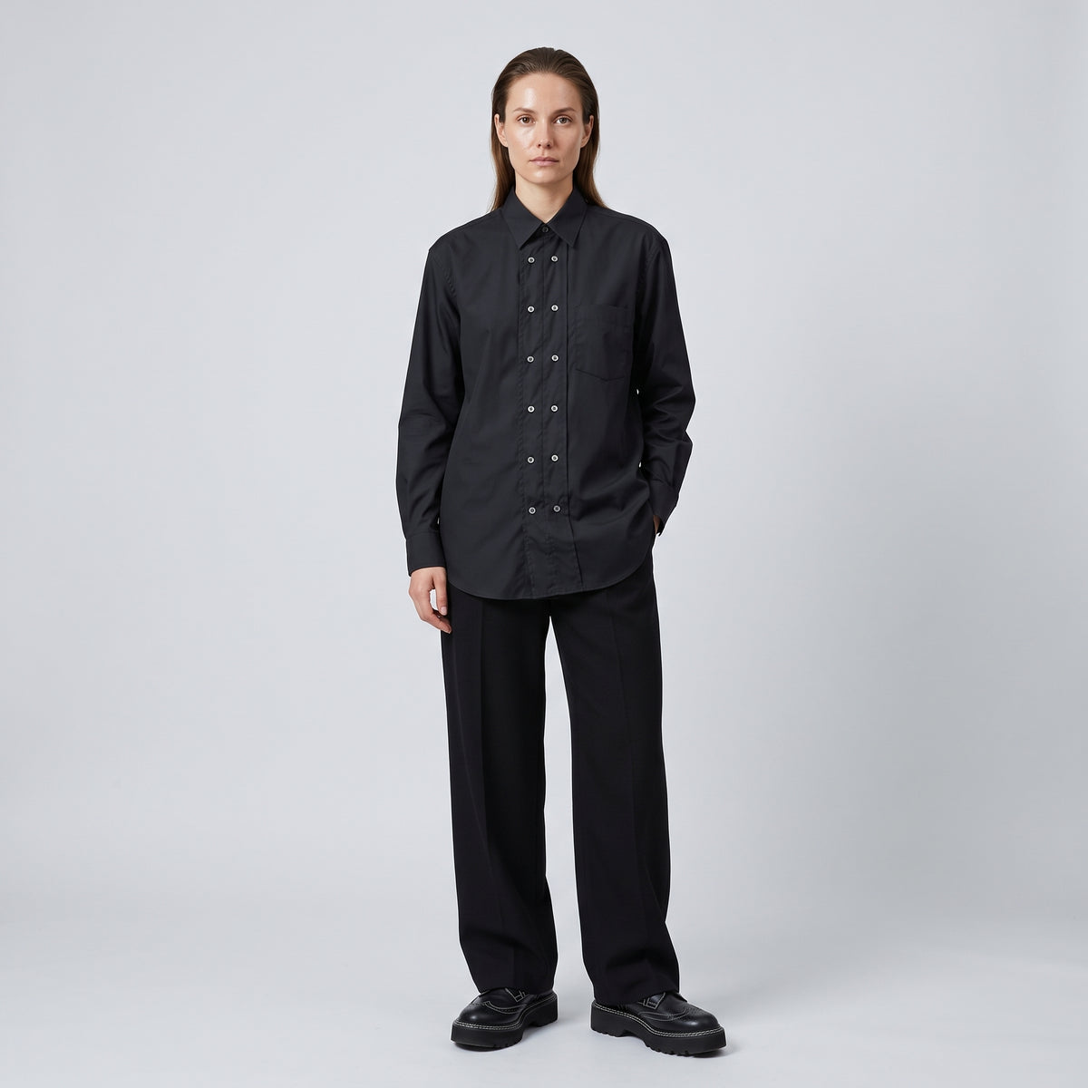 CDG SHIRT Double Button Placket Black Shirt - view 4