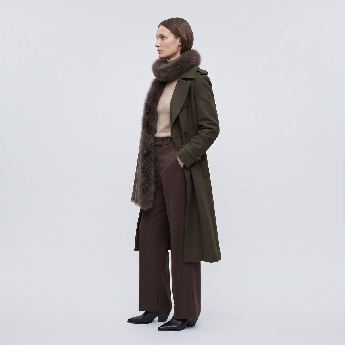 AMA PURE Fur Trimmed Cashmere Cape Wrap - view 3