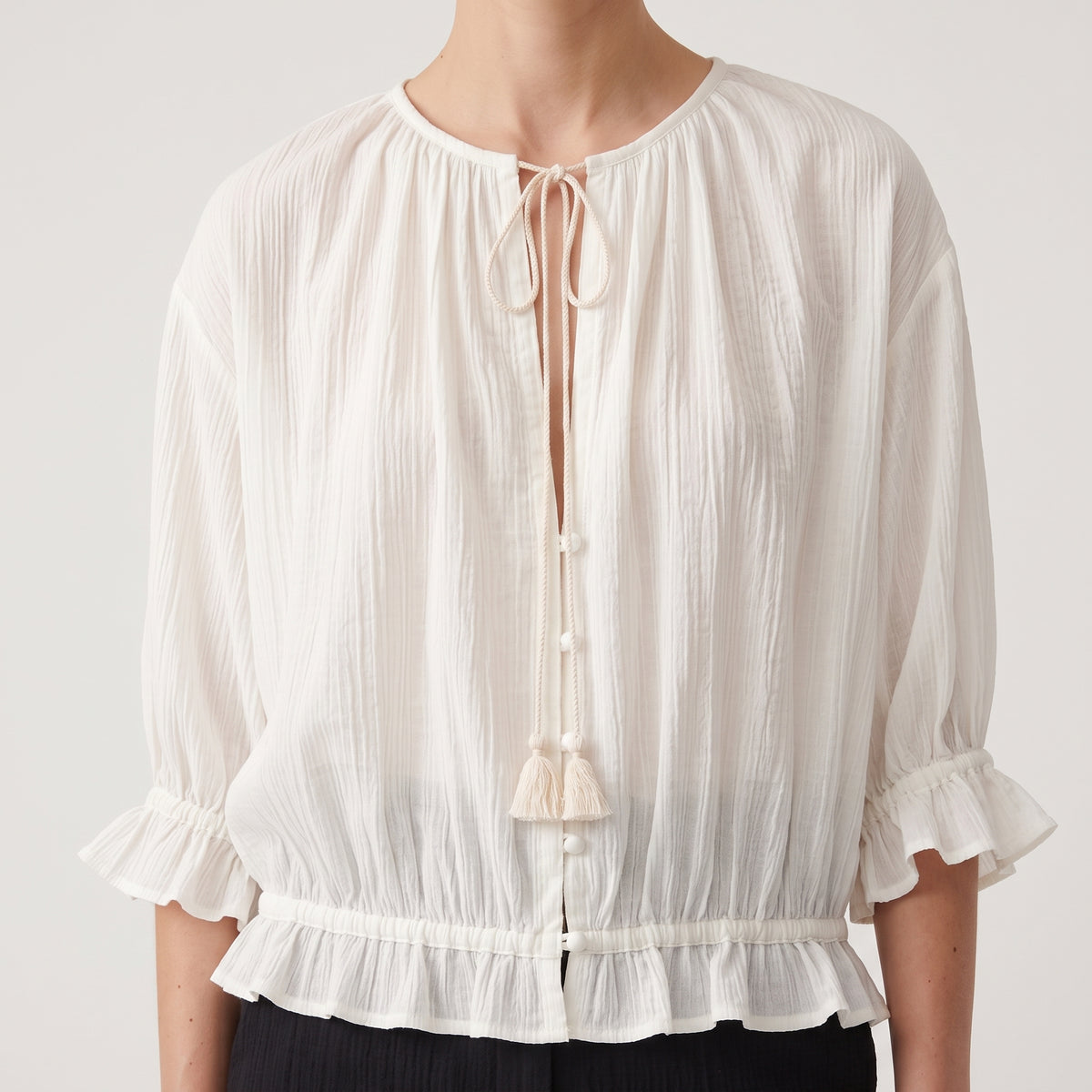 Gardenia Cream Plissé Blouse