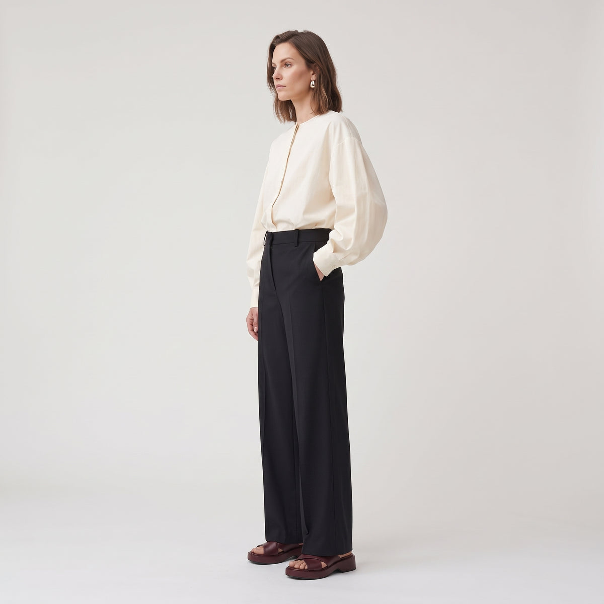 RODEBJER Tailored Wide Leg Black Trousers - view 4