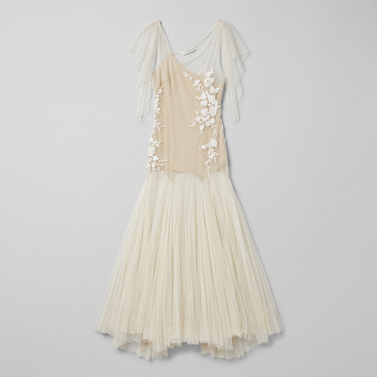 ALEXANDER MCQUEEN Floral Applique Tulle Evening Dress