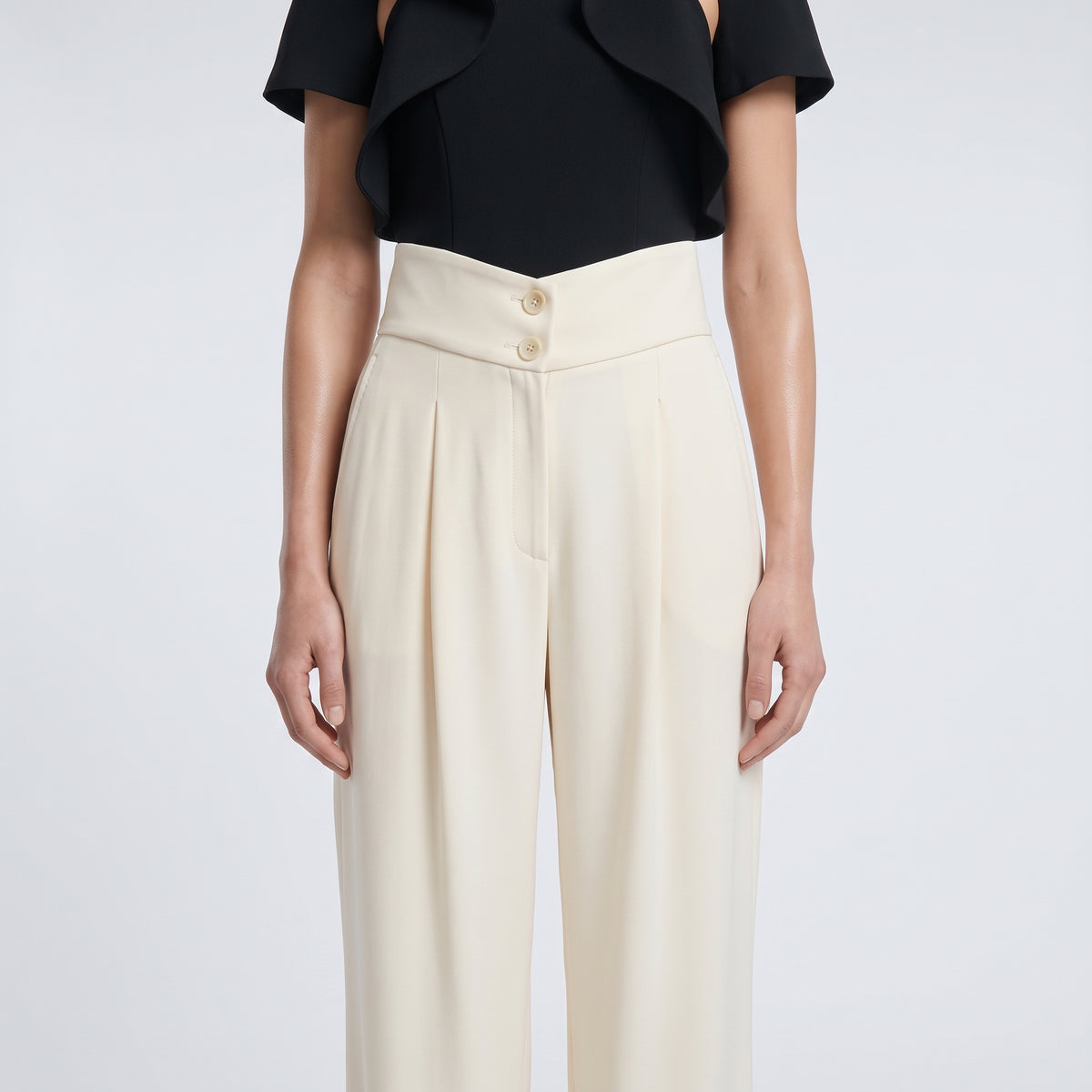 High-Waisted Pleated Tailored Trousers