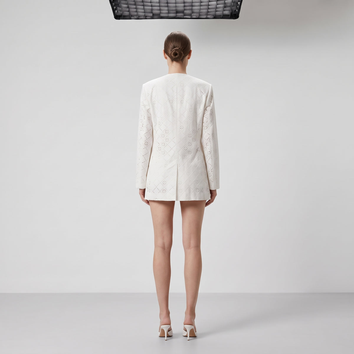White Eyelet Double Breasted Blazer