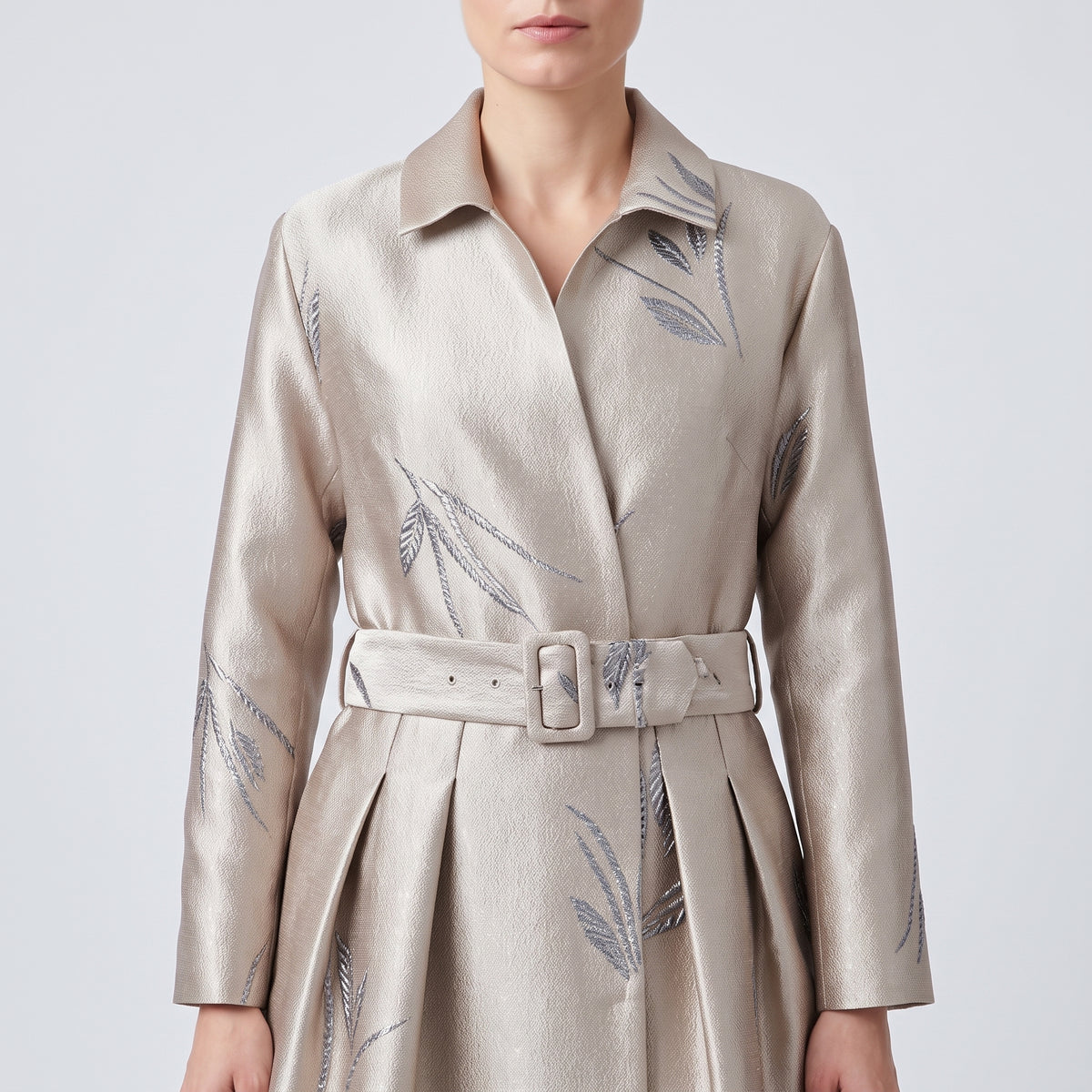 Metallic Leaf Jacquard Dress