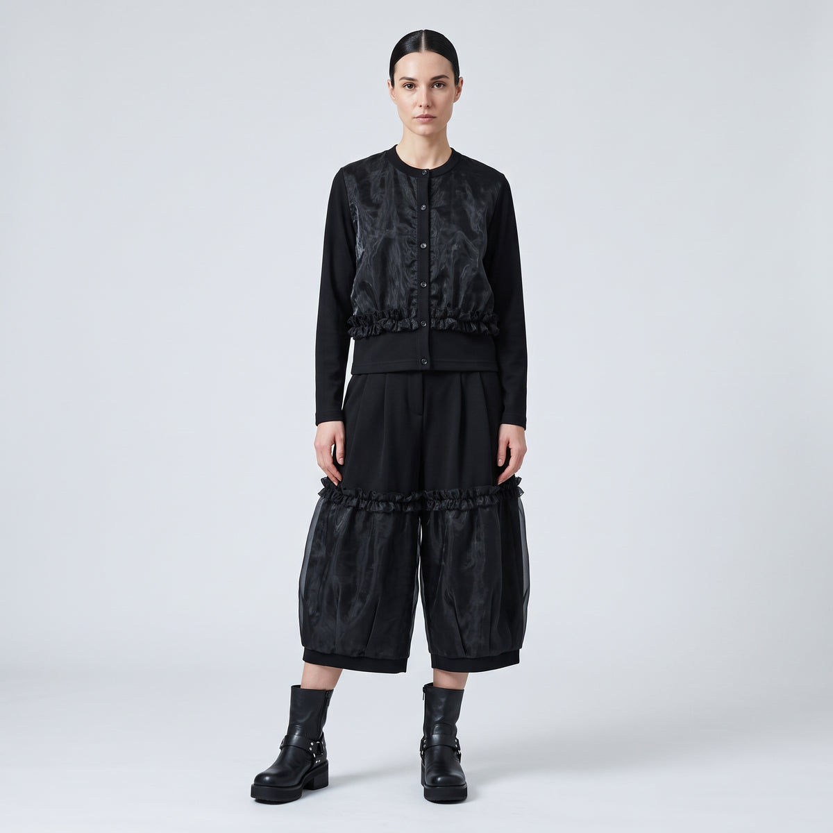 Ruffled Panel Knit Cardigan