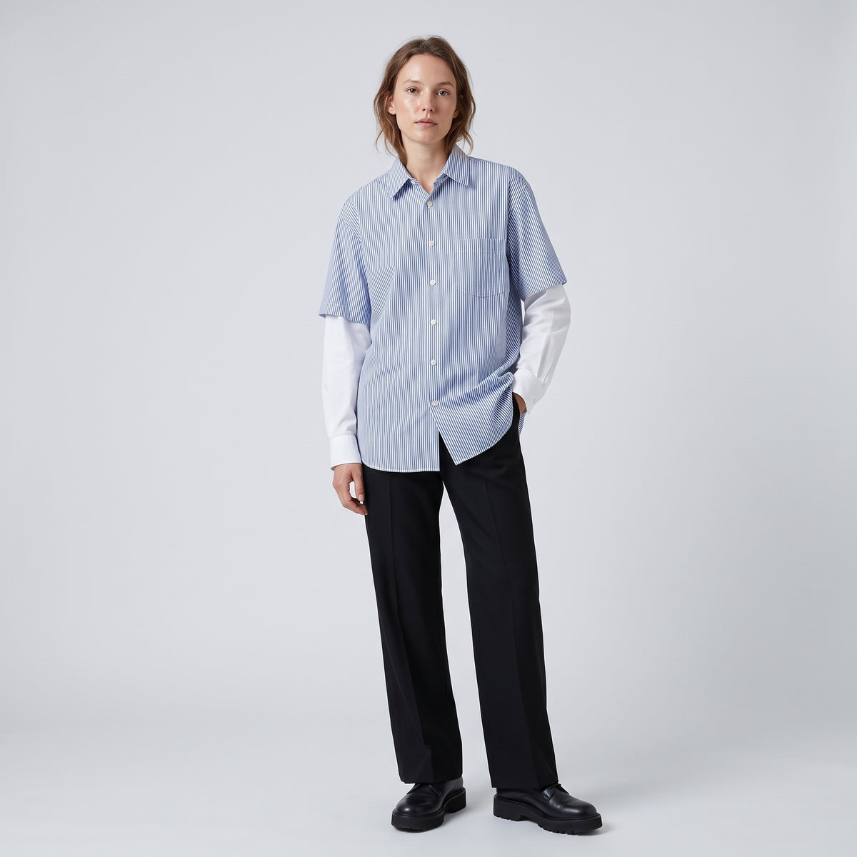 CDG SHIRT Layered Striped Button-Down Shirt - view 3