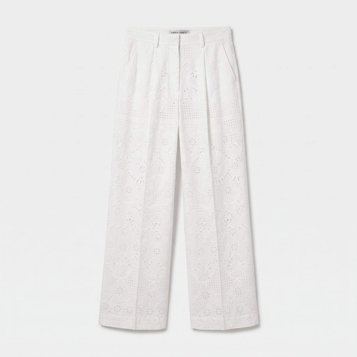 Eyelet Embroidered Wide-Leg Trousers