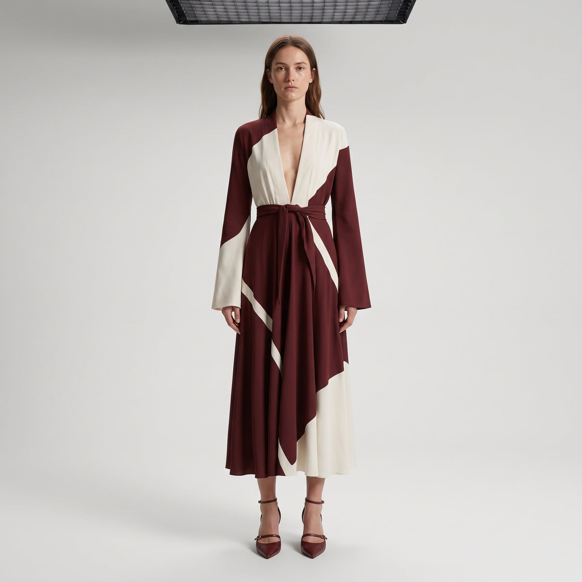 Colorblock Silk Wrap Midi Dress