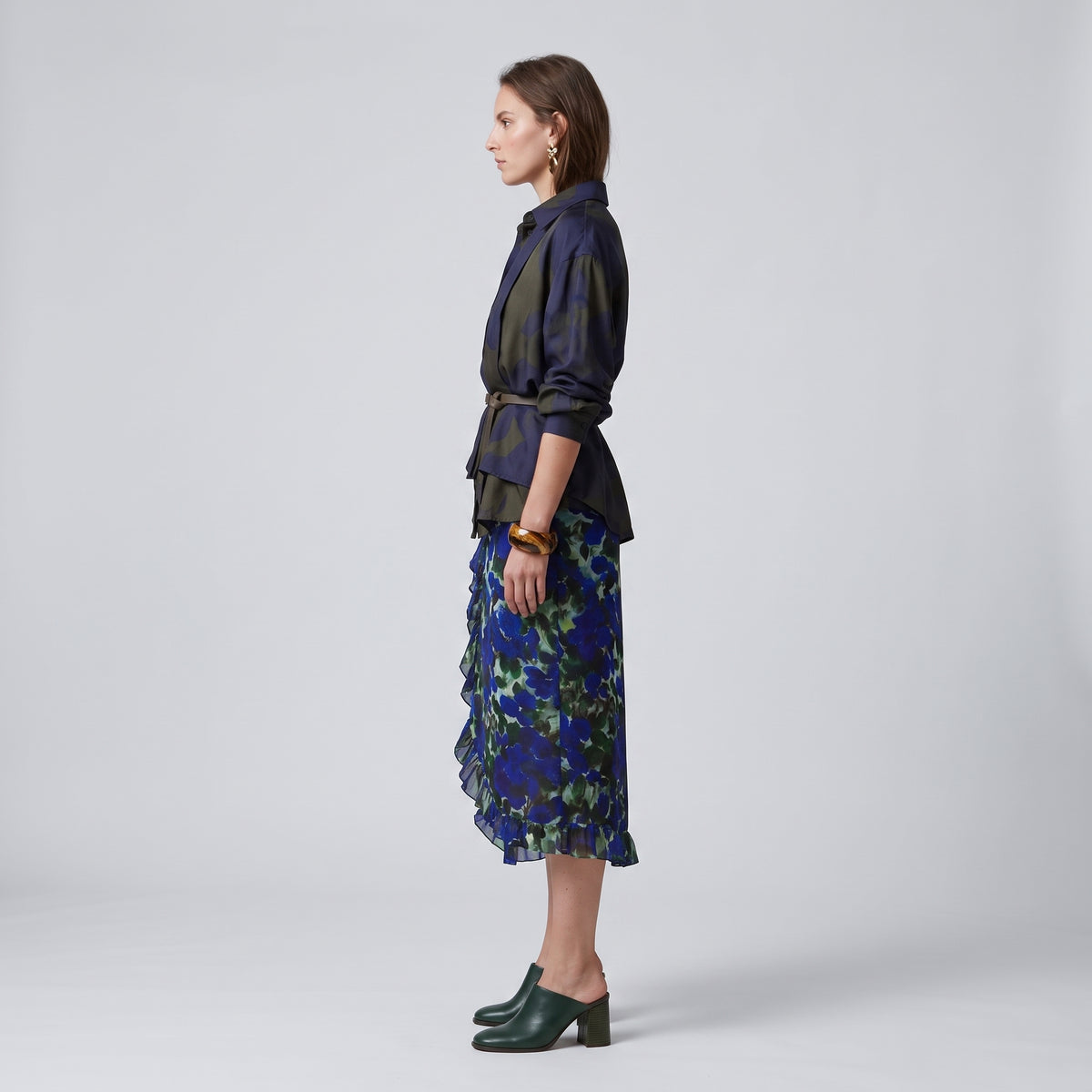 DRIES VAN NOTEN Ruffled Indigo Floral Midi Skirt - view 4