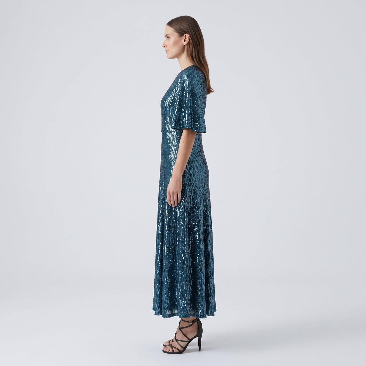 Sequin Flutter Sleeve Midi Dress