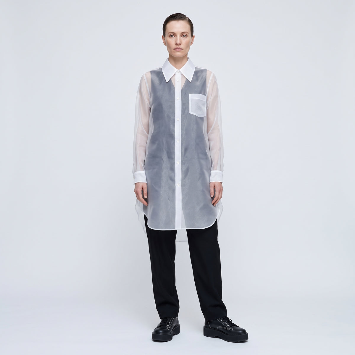 COMME DES GARCONS Classic White Cotton Longline Shirt - view 3