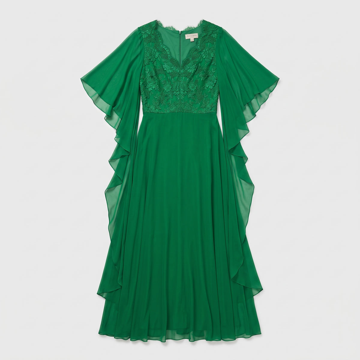 Emerald Lace Cape Sleeve Gown
