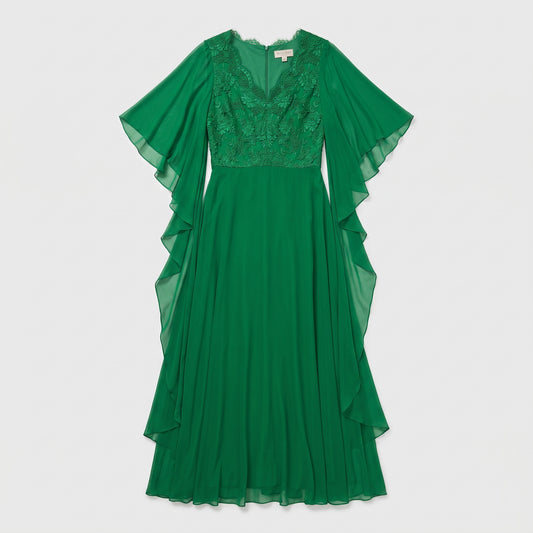 Emerald Lace Cape Sleeve Gown