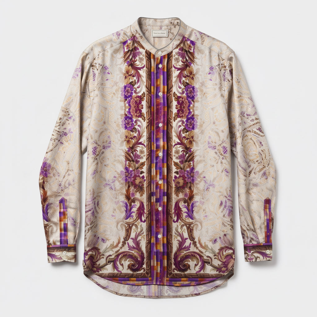 PIERRE LOUIS MASCIA Floral Print Mandarin Collar Shirt