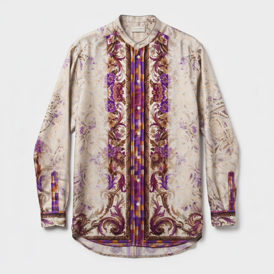 PIERRE LOUIS MASCIA Floral Print Mandarin Collar Shirt