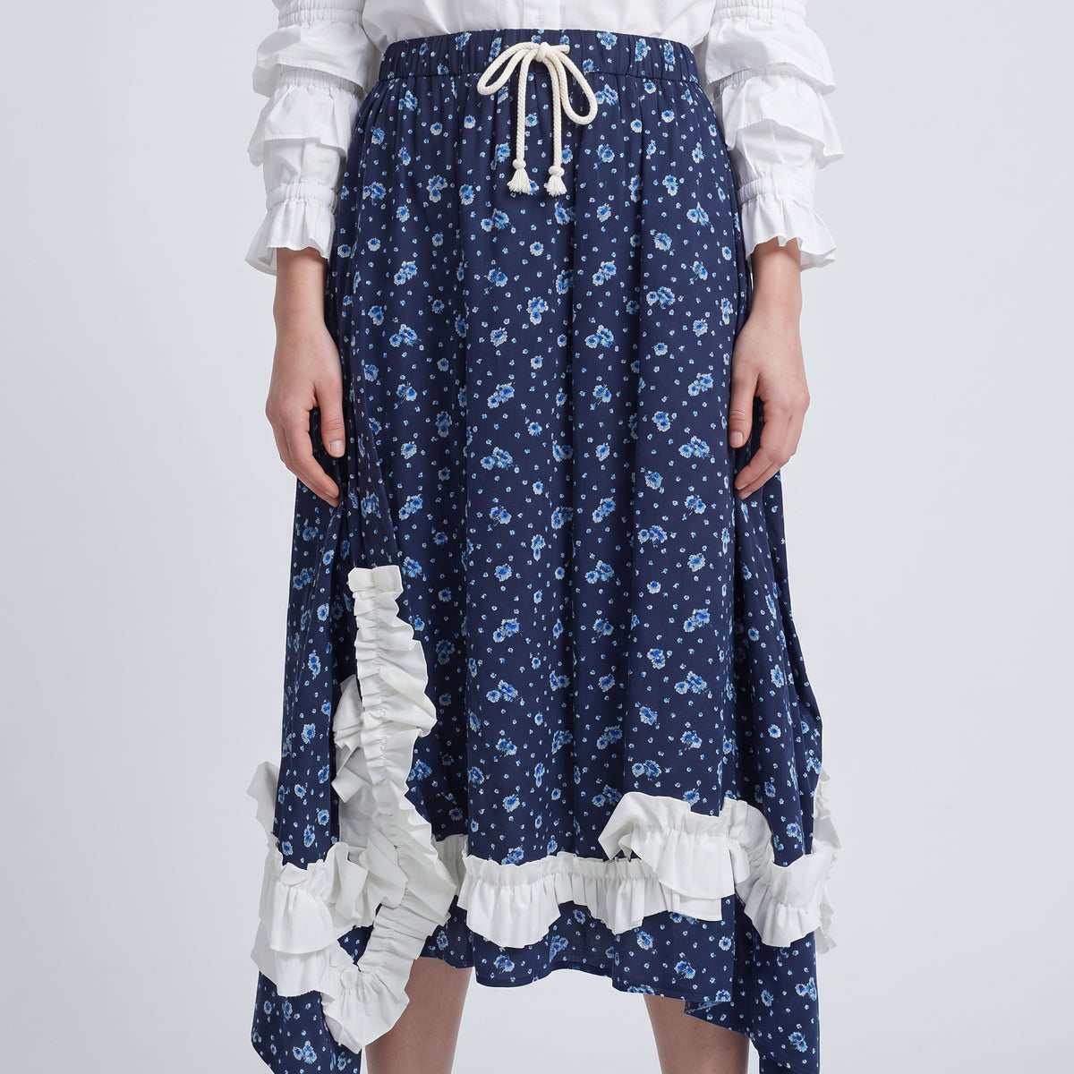 CDG CDG Floral Ruffle Asymmetric Skirt - view 2