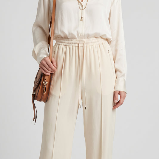CHLOE Beige Wide Leg Drawstring Trousers - view 2