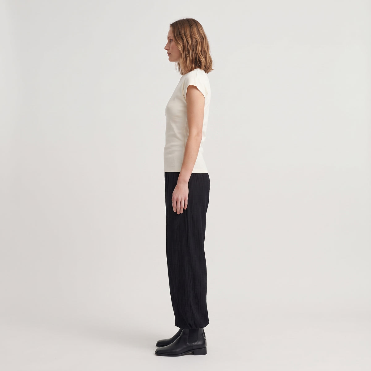 Ribbed Off White Crewneck Bodysuit