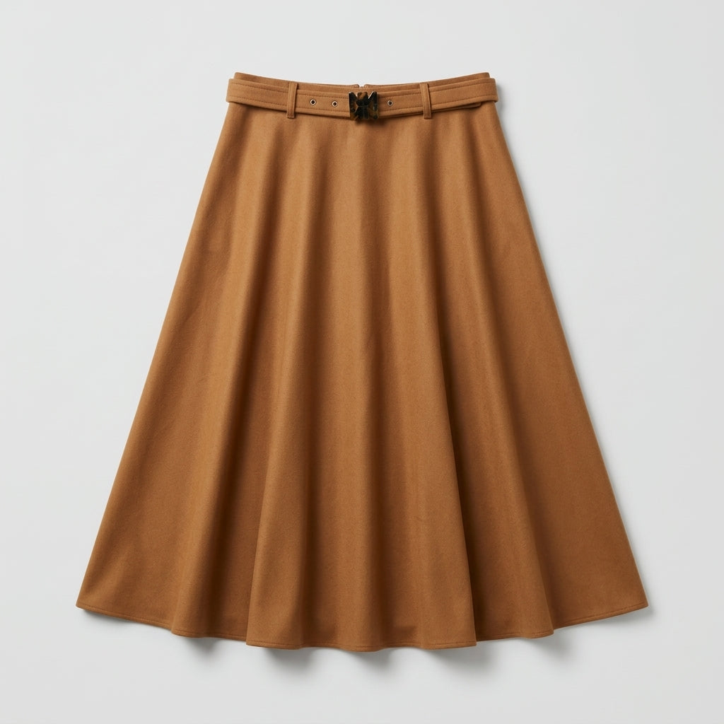 NATAN Belted Camel Wool Midi Skirt